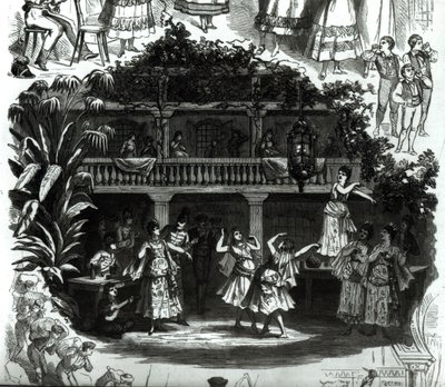 Carmen in de Lilas Pastia taverne, scène uit de opera van Georges Bizet (1838-75) door French School